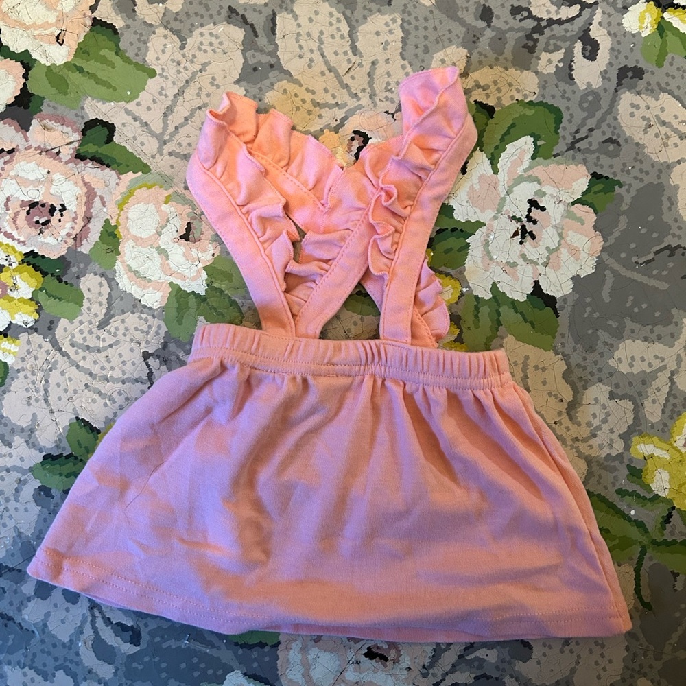 (3/$20) George 3/6m Pink Ruffled strap skirted overalls